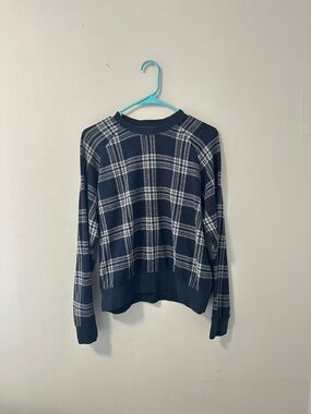 Faherty Navy Plaid Crewneck Sweater